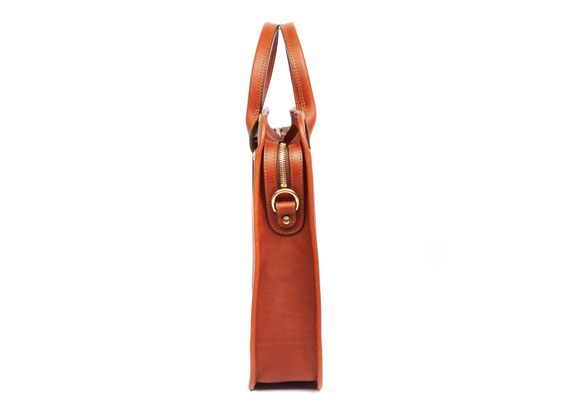 Leather Zip-Top Briefcase Saddle Tan