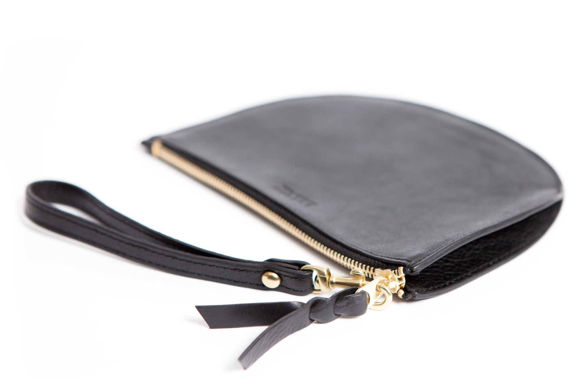 Front Leather View of Round Pouch Black