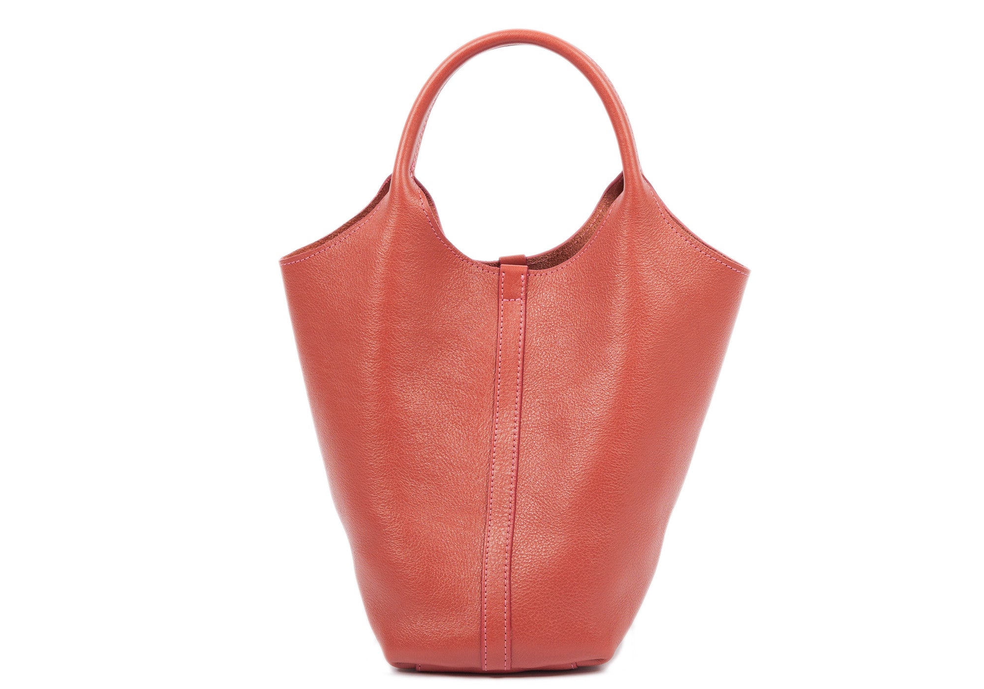 Front Leather View of The One-Piece Bag Rosewood