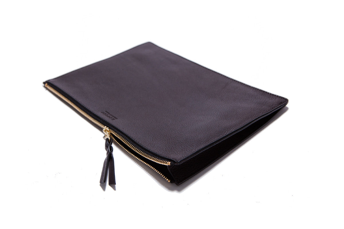 Front Leather View of No. 9 Pouch Chocolate