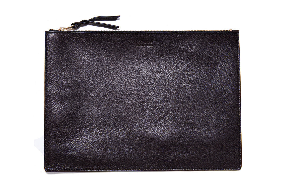 Front Leather View of No. 14 Pouch Chocolate