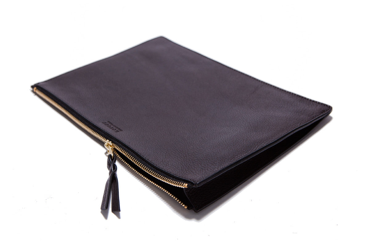 Front Leather View of No. 11 Pouch Chocolate
