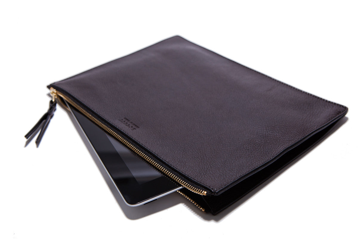 Front Leather View of No. 11 Pouch Chocolate