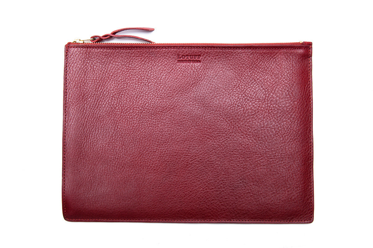 Front Leather View of No. 14 Pouch Red